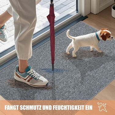 Килимок для внутрішніх приміщень, що вловлює бруд, 80x100 см, нековзний килимок для зовнішнього та внутрішнього використання, що миється, водонепроникний вхідний килимок, абсорбуючий килимок для вхідних дверей та дверей (сірий, 80 x 100 см)
