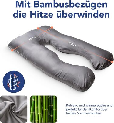 Наволочка з бамбука, яку можна прати Наволочка для подушок для сну на боці, комфортних подушок для дорослих, подушок для годування та подушок для сну на боці для вагітних Дихаюча наволочка Сірий бамбук - Сірий
