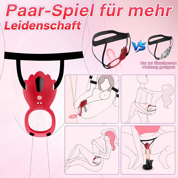 Вібратор Tagnaff, з 6 ерекційними кільцями та стимуляцією клітора, червоний, силікон