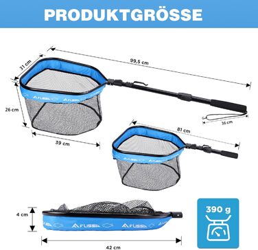 Підсак FLISSA для риболовлі, плавуча рибальська сітка, гумована рибальська сітка, складна, розсувна та зручна для риби, ідеально підходить для нахлистової риболовлі, риболовлі з каяка або човна