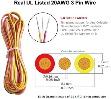 Комплект світлодіодних стрічок 3Pin10 мм 22AWG, RGB світлодіодні стрічки 3-контактні, 3-контактні JST SM Painter до гнізда для світлодіодних стрічок WS2811,2812B