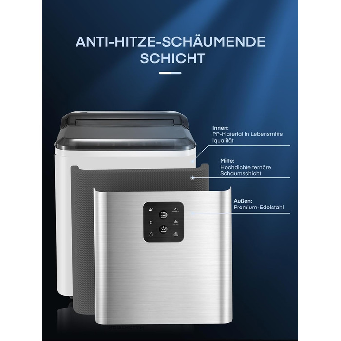 Переможець тесту машини для кубиків льоду 14 кг Льодогенератор Самоочисний льодогенератор, 2 розміри кубиків льоду, час виробництва 6 хв, тиха машина для приготування кубиків льоду до 40 дБ, інфрачервоний датчик, нержавіюча сталь, NORTHCLAN