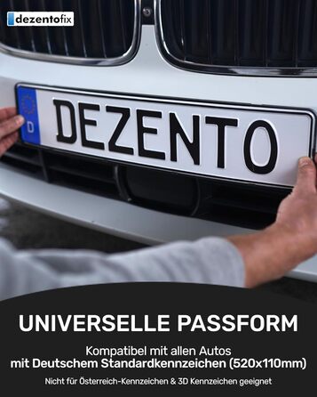 Тримач номерного знака преміум-класу DEZENTOFIX - Легкий монтаж і надійна фіксація - Тримач номерного знака для автомобіля - універсальна посадка (520 мм) 520x112 мм