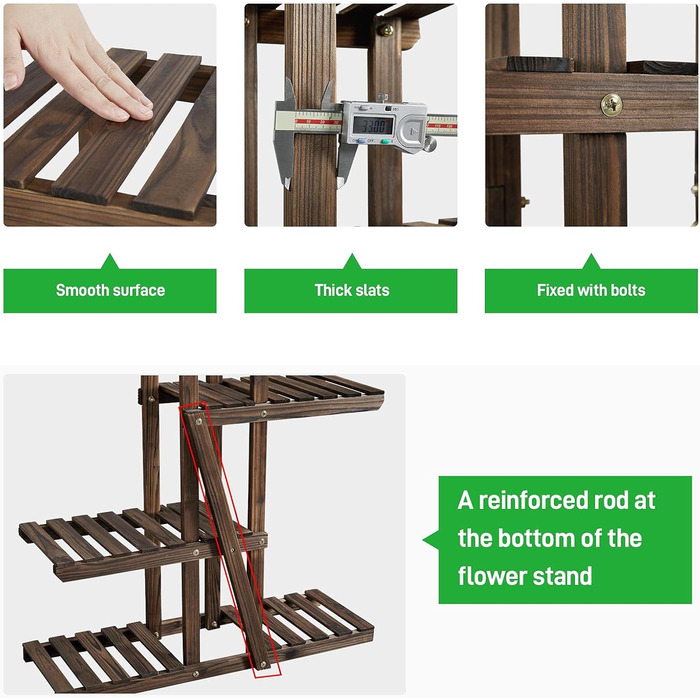 Ярусна підставка для квітів Yaheetech, полиця для квітів з масиву дерева, стійка для рослин, компактна та багатофункціональна лавка для квітів для балкону/тераси/саду 75 x 27 x 140 см, 6-