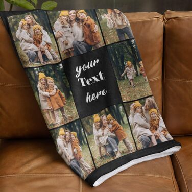 Персоналізована фотоковдра Ferocity з 8 вашими фотографіями 150x200 см Диванна ковдра Суперм&39яка надзвичайно затишна ковдра для родини, друзів, братів і сестер, веселий подарунок Чорний колаж 081 150 x 200 см