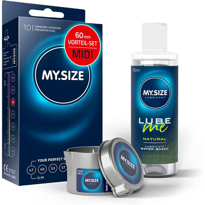 Набір MY.SIZE, 60mm, презервативи, лубрикант, масажна свічка, 12 шт