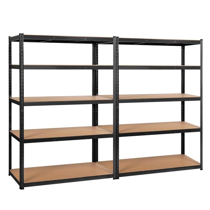 Міцний стелаж 180x120x60 см Система стелажів Регульовані полиці Безболтовий стелаж 875 кг Полиця 5 МДФ панелей Полиця для зберігання Полиця для підвалу Полиця для гаража Чорний 180 x 120 x 60 см, 2 шт.