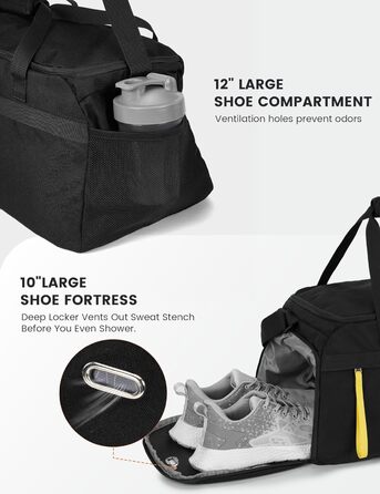 Спортивна та дорожня сумка SKYSPER 35L для жінок та чоловіків - з відділенням для взуття та вологим відділенням, сумка для спортзалу та тренувань для фітнесу, спорту, подорожей, тренувань, чорна