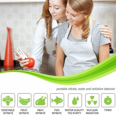 Цифровий тестер харчової нітрату, вимірювач, TDS твердість, аналізатор PPM, дозиметр для овочів, фруктів, м'яса, риби, води, радіації, підтримує кілька мов ECO4F Білий/розкішний сад, 6