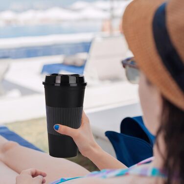 Кавова кружка об&39ємом 486 мл з кришкою, упаковка з 12 пластикових стаканчиків, багаторазові кавові чашки для автомобіля та в дорозі (12, чорні) Чорний 12
