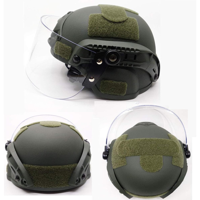 Тактичний шолом для страйкболу MICH 2000, військовий пейнтбол, з прозорим козирком, захисним щитком для обличчя, окулярами та бічною планкою, кріпленням для ПНВ, зеленого кольору