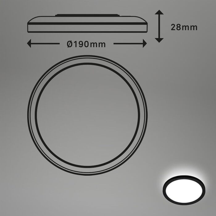 Стельовий світильник світлодіодний, світлодіодна панель ультраплоска, ефект підсвічування, нейтральне біле світло, 3 000 люмен, 580x200x30 мм (ДхШхВ), 7402-415 (чорний, 19 см, круглий)
