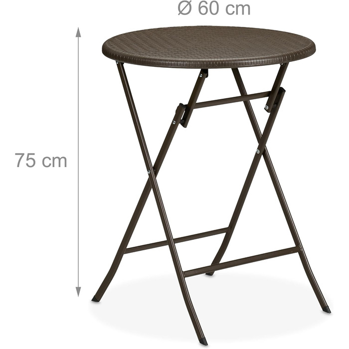 Садовий стіл Relaxdays під ротанг, круглий, ВxГ 75 x 60 см, коричневий Балконний стіл, вуличний стіл, пластик та метал