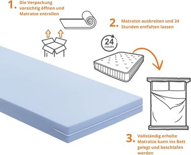 Матрац Sleepling 90x200 Basic 20, комфортний пінопластовий матрац, згортається в рулон, рівень жорсткості 2, виготовлено в ЄС, можна прати при 40 градусах, стандарт Oeko-Tex 100 90 x 200 см - h2