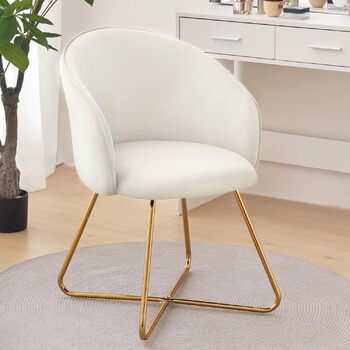 Крісло для туалетного столика Hellove із золотистими металевими ніжками, зручне оксамитове бежеве крісло для туалетного столика, просте сучасне крісло з підлокітниками, м&39яке крісло для макіяжу, вітальня, комплект з , бежевий