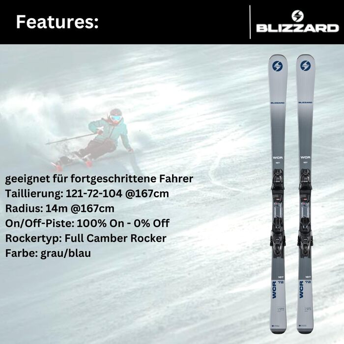 Гірськолижні лижі - Blizzard WCR - Full Camber Rocker - вкл. кріплення Marker TLT 10 Demo Z3-10 - для досвідчених лижників 153 см, сині