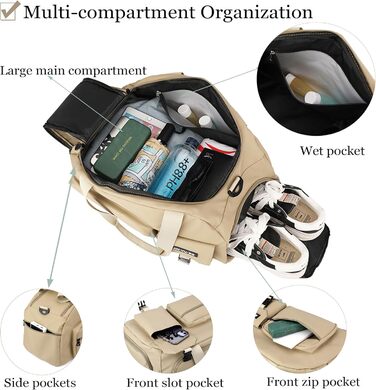 Спортивна сумка для чоловіків та жінок, дорожня сумка 32 л з відділенням для взуття, відділенням для вологи, тренувальна сумка з рюкзаком, дорожня сумка для вихідних, сумка для ручної поклажі, сумка для плавання для спорту, для подорожей, для спортзалу, с