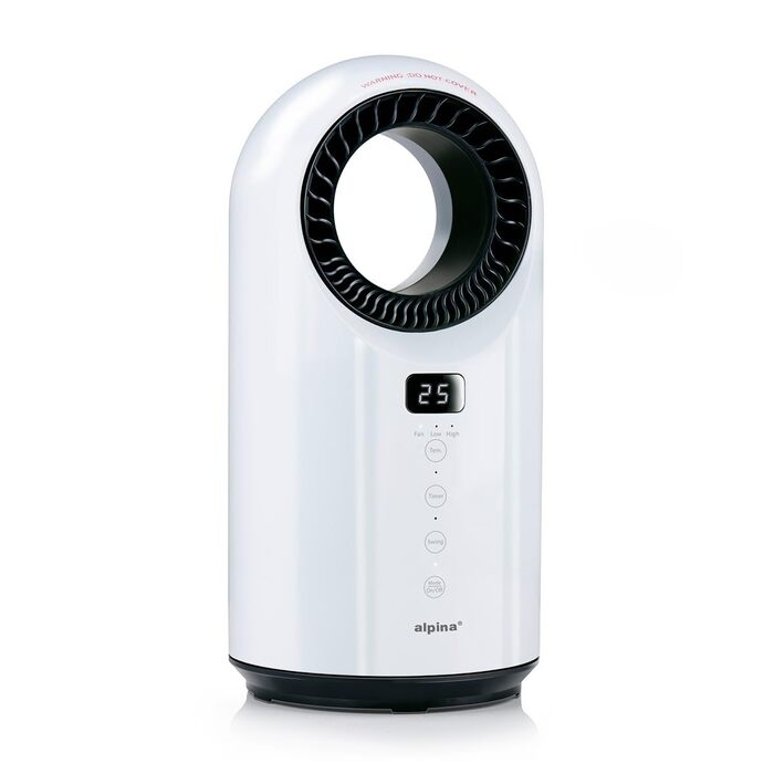 Електричний вентилятор Alpina 1500 Вт Радіатор з таймером та пультом дистанційного керування Коливальний обігрівач з функцією охолодження та обігріву 18 x 18 x 37 см, Білий