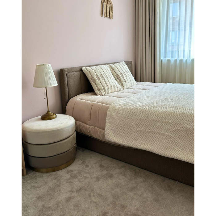 Пуф Beliani, оксамитовий, бежевий, круглий, Ø 39 см, золотий обідок, нержавіюча сталь, трирівневий градієнт кольорів, Louin