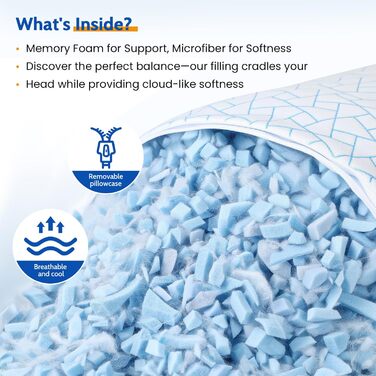 Подушка JINXIA з регульованою висотою 76 x 51 см (комплект з 2 шт.), гіпоалергенна велика подушка для сну з наповнювачем з мікрофібри, дихаюча подушка з подрібненого пінополіуретану з ефектом пам&39яті для всіх сплячих