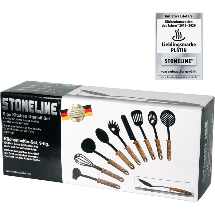 Набір кухонного посуду STONELINE Back to Nature з 9 предметів, ручки під дерево, пластик, з практичною підтримкою, підходить для п