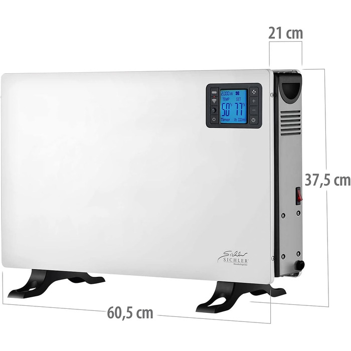 Електричний обігрівач Sichler для побутової техніки конвекторний обігрівач з Wi-Fi, 2000 Вт, додаток, голосове керування, дистанційне керування (електричний обігрівач, електричний радіатор, променевий обігрівач)