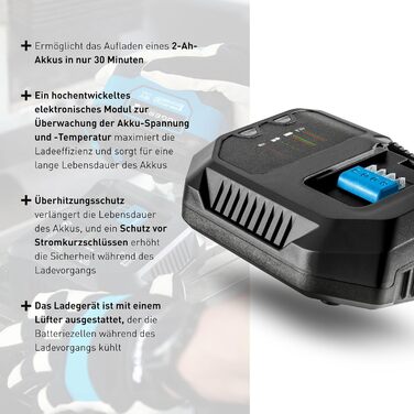 Зарядний пристрій HGERT TECHNIK 4A 18V, функція швидкої зарядки, захист від перегріву та короткого замикання, індикатор зарядки, ефективна зарядка, ідеально підходить для акумуляторів 2A, 4A, 6A