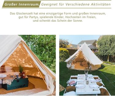 Намет TOMOUNT Bell 3 м 4 м Глемпінговий намет для 3-6 осіб Бавовняний сімейний намет Кемпінговий намет Намет-тіпі Пірамідальний намет для груп, сімей, кемпінгу на свіжому повітрі, вечірок 4 м