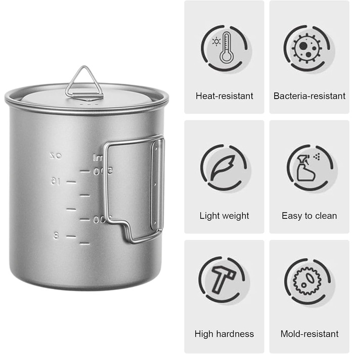 Титанова кемпінгова каструля об&39ємом 750 мл з кришкою, ізольована складна титанова кружка зі складною ручкою для активного відпочинку, походів, бушкрафту та виживання, включаючи сітку для перенесення