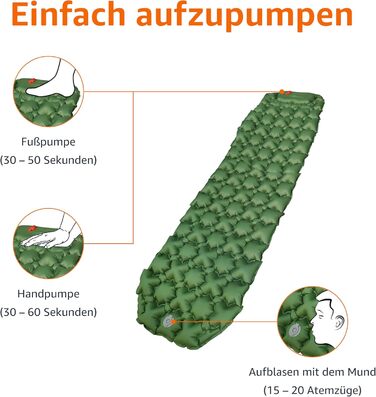 Килимок для сну Storeo Basics, легкий, водонепроникний, з ножним насосом, товщиною 5,6 см, оливково-зелений, M