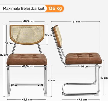 Комплект кухонних стільців Yaheetech із 2 шт. , обідні стільці зі спинкою з ротанга, консольне крісло зі штучної шкіри, м&39яке крісло для їдальні/кухні/вітальні/ресторану, ретро-коричневий