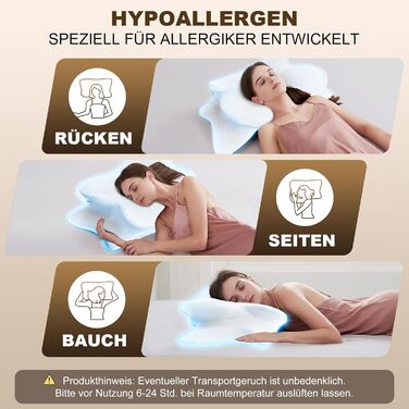 Подушка для шиї, ергономічна подушка для підтримки шиї, сертифікована OEKO-TEX для алергіків, ортопедична подушка для сну з піни з ефектом пам&39яті для сну на боці та на спині (змінна наволочка), біла, подушка () наволочка ()