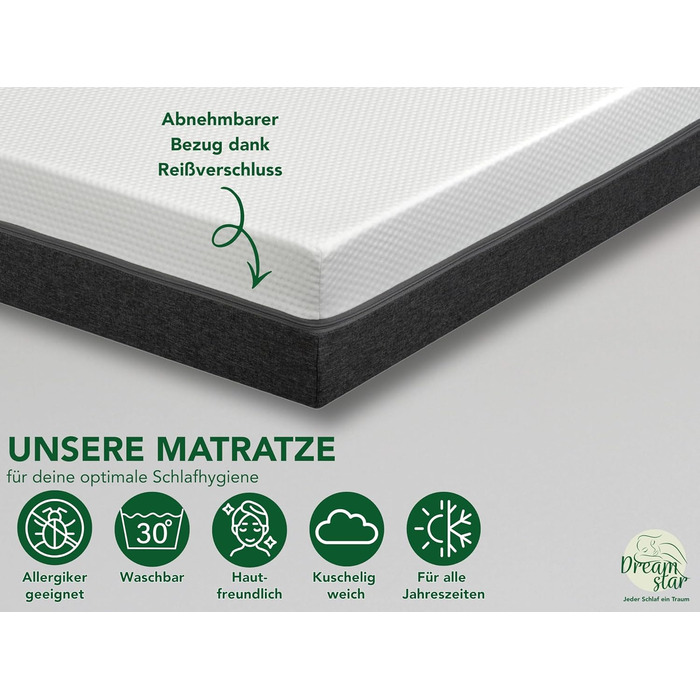 Матрац DREAMSTAR Sky Flex Duo H2/H3 з холодної піни з гелевим шаром Висота 18 см Ергономічний 7-зонний матрац Сертифіковано Oeko-Tex Гіпоалергенний та антибактеріальний Висота 80 x 200 см 18 см 80 x 200 см