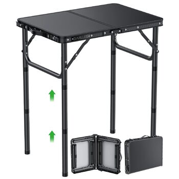 Складаний кемпінговий стіл GARLLEN, 58x40 см та 3 регульовані висоти (26/48/70 см), портативний бічний столик, стіл для барбекю, садовий стіл, стіл для пікніка для кемпінгу, пікніків та використання в саду (чорний) Чорний 58 x 40 x 26/48/70 см