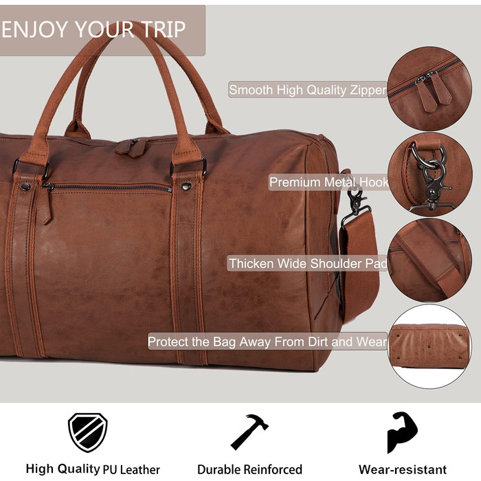 Чоловіча водонепроникна дорожня сумка для вихідних, дорожня сумка великої місткості, спортивна сумка, велика сумка для вихідних, велика ручна поклажа, дорожня сумка для чоловіків та жінок, 20 дюймів, коричнева