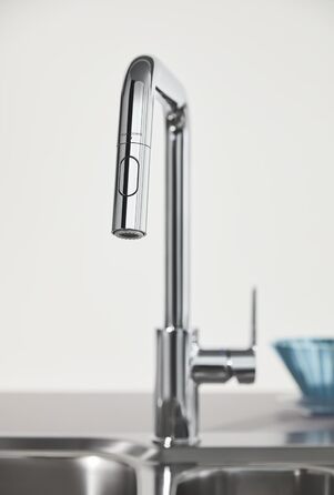 Кухонний змішувач GROHE Start, 2 режими струменя (висувний вилив, поворот на 360, економія води завдяки обмежувачу витрати, монтаж без інструментів), хром, 30631000
