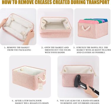 Набір кошиків для зберігання з 3 тканин з ручками, складні маленькі рожеві коробки для зберігання, кошики для гардеробу для офісу та дому, книги, одяг, іграшки (рожеві, маленькі) рожеві маленькі/3 шт. - 3216 см