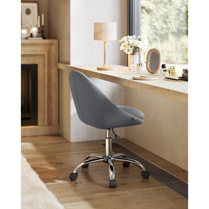 Крісло для домашнього офісу SONGMICS, Туалетне крісло з бавовняно-льонної суміші, Робоче крісло, Пінопластова підкладка, Регульована висота, Для кабінету, Спальня, Шиферно-сірий OBG020G05 Шиферно-сірий Бавовняна суміш