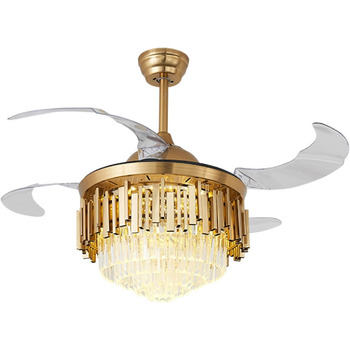 Тиха лампа вентилятора Сучасний кришталевий стельовий вентилятор круглий невидимий висувний вентилятор люстра світлодіодний з регу