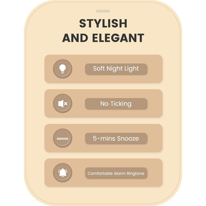 ВищеГодинник будильник аналоговий без цокання, будильник дерев'яний з дрімотою, тумбочка-годинник з нічником, ретро-будильник аналоговий на батарейках (потрібна батарея 1*AA - натуральне дерево світло-коричневого кольору (круглий, коричневий)