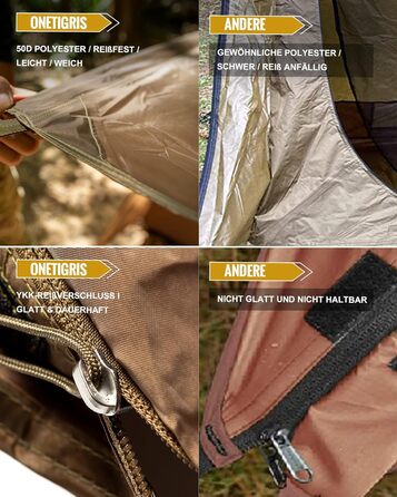 Намет OneTigris Backwoods Bungalow 2.0 для 1-2 осіб, кемпінговий намет, легкий розкладний намет, водонепроникний, 3-сезонний намет-укриття для походів на природі (коричневий колір Coyote Brown), версія 2.0