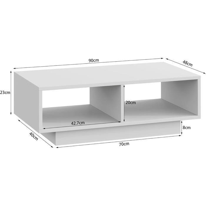 Білий журнальний столик, центральний/чайний столик для вітальні, сучасний та стильний прямокутний журнальний столик з 2 відкритими відділеннями, прямокутний бічний столик/столик до дивана, для спальні/офісу, 90x48x31 см, білий дерев&39яний композит