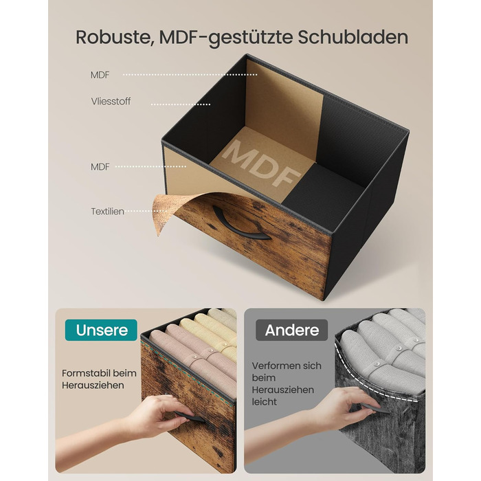 Комод SONGMICS, шафа, 7 тканинних шухляд, шафа для зберігання, сталь, МДФ, неткане полотно, для спальні, коридору, вітальні, вінтажний коричневий-чорний LGS323BH04 Вінтажний коричневий чорнильний 7 шухляд