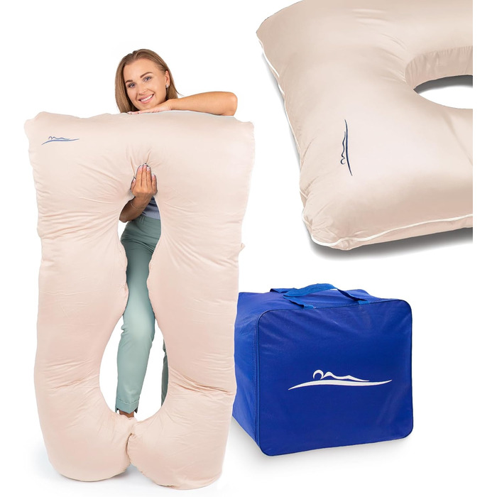 Подушка для сну на боці MKS з чохлом Комфортна подушка (100 x 150 см) Подушка для сну Подушка для сну на боці U-подібної форми Ергономічна преміальна охолоджувальна м&39яка подушка (бамбук (Охолоджувальна) / бежевий) бежевий - бамбук