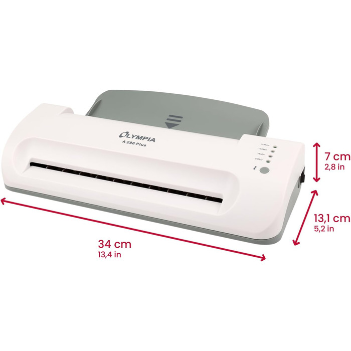 Ламінатор Olympia A 296 Plus із заднім завантаженням (80-175 мікрон, до DIN A4, візитні картки, ламінатор з плівками, комплект для ламінування для офісу, ламінатор для гарячого та холодного ламінування) одинарний
