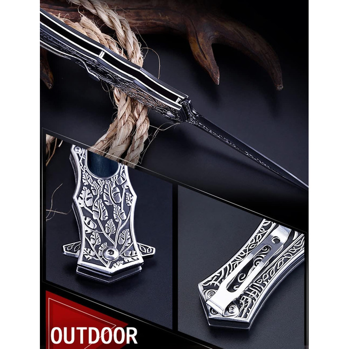 Складаний ніж AuRiver, кишеньковий ніж хрестоносець з дерев'яною та металевою ручкою Двостороння рукоятка прикрашена хрестами, кре