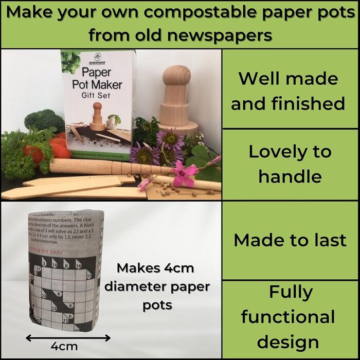 Набір для виготовлення паперових горщиків для садівництва - Все, що потрібно, щоб зробити власні біорозкладні горщики для рослин та розсади зі старих газет та посадити рослини