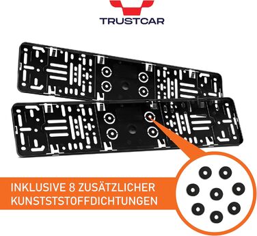 Тримач номерного знака TRUSTCAR Frameless 2 Pack - універсальний тримач номерного знака для автомобіля - сумісний з будь-яким номерним знаком, затвердженим ЄС - включаючи аксесуари для кріплення - 520 мм x 110 мм - чорний 2 шт. и