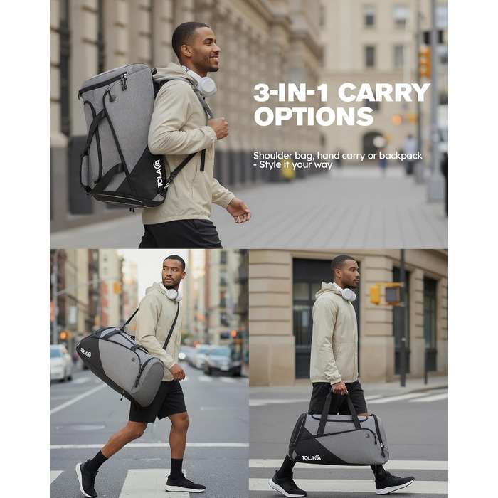 Великий спортивний рюкзак Tolaccea 47L з відділенням для взуття, відділенням для вологи, щотижневою дорожньою сумкою, спортивною сумкою, сумкою для фітнесу та тренувань для чоловіків та жінок, для тренажерного залу, подорожей, плавання, сауни, футболу (сі