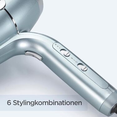 Фен BaByliss Hydro-Fusion з дифузором професійний іонний фен 2100 Вт для стайлінгу без пухнастості, плазма-технологія для блиску, легкий дизайн, 3 рівні температури та 2 режими обдуву, синій, D773DE